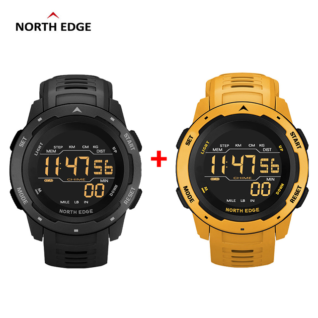 Original NORTH EDGE Men Digital Watch Dual Time Pedometer Waterproof 50M Alarm Clock Stopwatch Countdown Men's Sports Watch