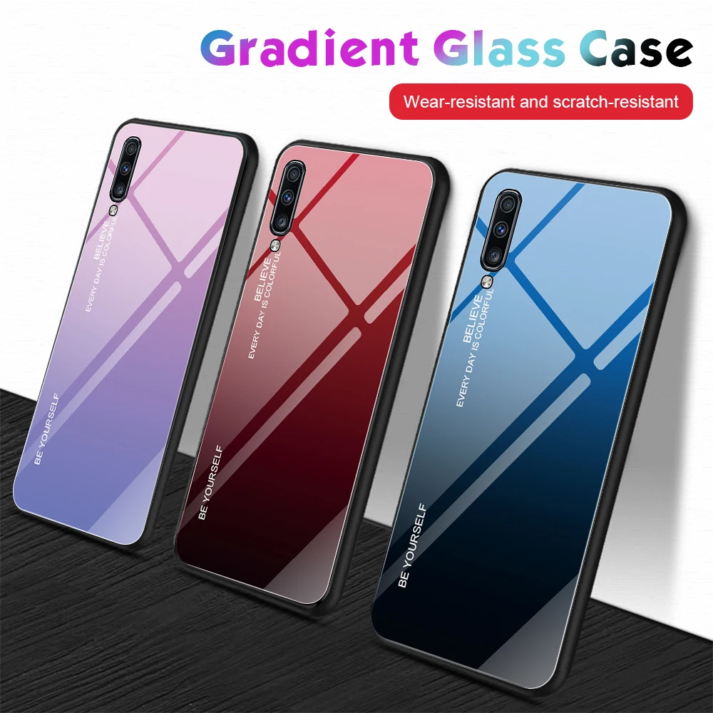 Глянцевая цветное закаленное Стекло чехол для samsung Galaxy A50 A10 A20 A30 A40 S A60 A70 A80 M30 M30S M40