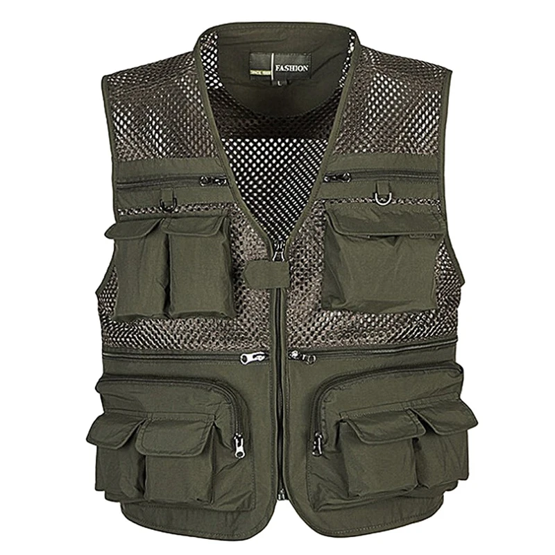 

Men's Mesh Breathable Openwork Camouflage Journalist Photographer Fishing Vest Waistcoat Jacket Coat