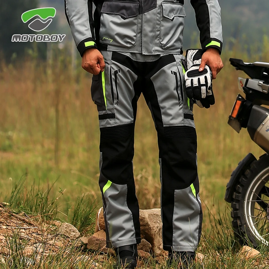 MOTOBOY Men Motorcycle Pants Reflective light Waterproof Warm Motocross Riding Wearable 600D Oxford Biker Trousers With Straps