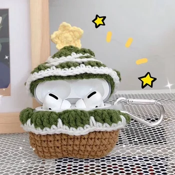 

Cute Cartoon 3D Knitting Wool Christmas Tree Earphone Cases Keychain for Apple Airpods Pro Soft Protect Cover Christmas Gift