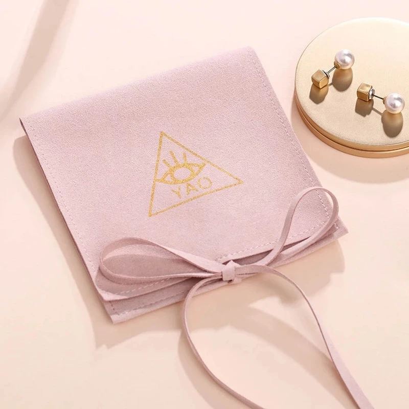 50pcs Personalized Text Logo microfiber Business Jewelry envelope pouches chic small packaging Earrings Bags for Necklace