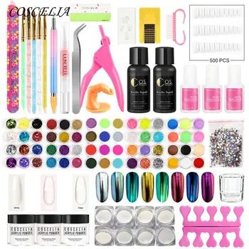 

COSCELIA Professional Acrylic Liquid Powder Glitter Clipper Primer File Nail Art Tips Tool Brush Tools Set Kit