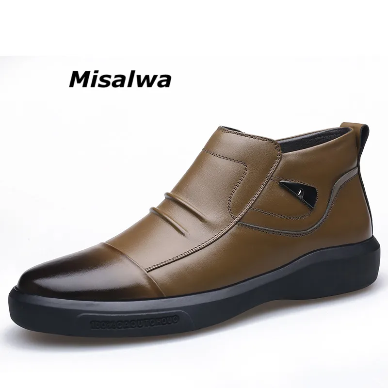 Misalwa/Новые мужские зимние ботильоны; популярная модная повседневная мужская обувь; кожаные плюшевые ботинки на молнии; Chukka; botas hombre