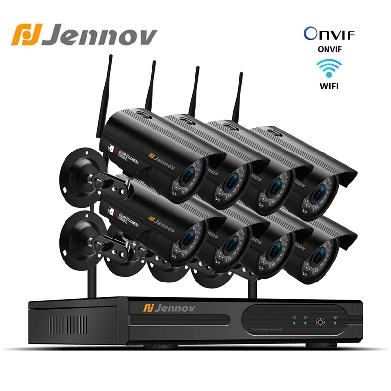 Система камер домашней безопасности Jennov 1080P NVR Wi Fi беспроводная 8 каналов 2 Мп