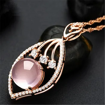 

Rose gold color pink crysal zircon diamonds gemstones pendant necklaces for women jewelry fashion choker bijoux accessory new