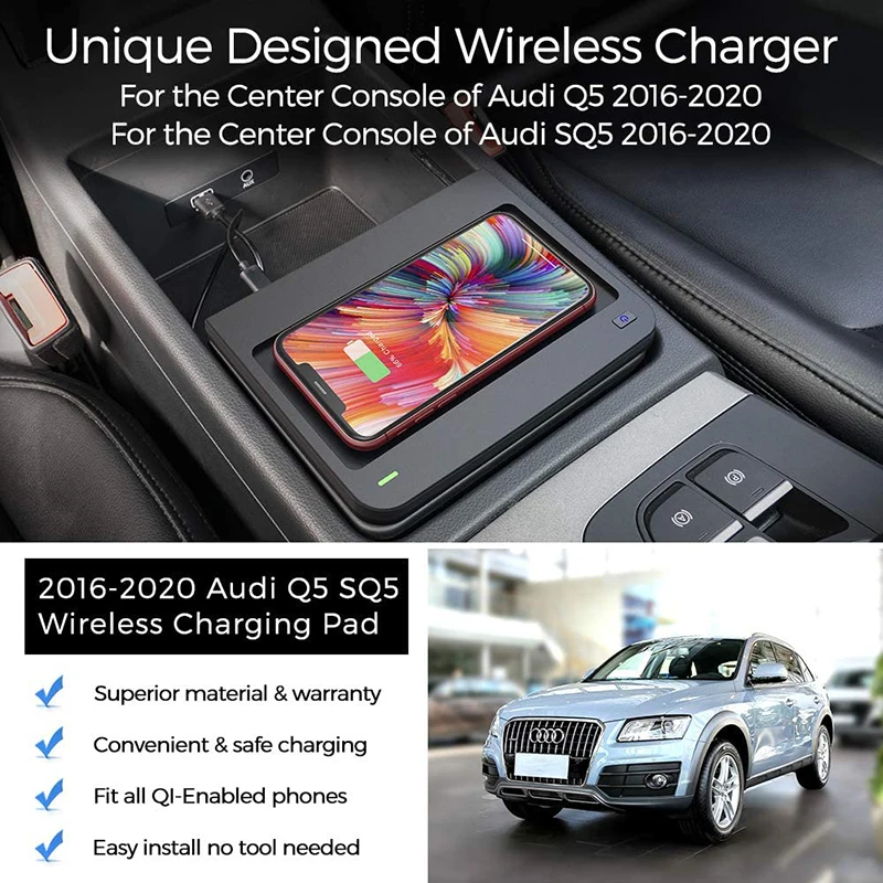Для Audi Q5L SQ5 2016 2020 применимое быстрое зарядное устройство Беспроводное без