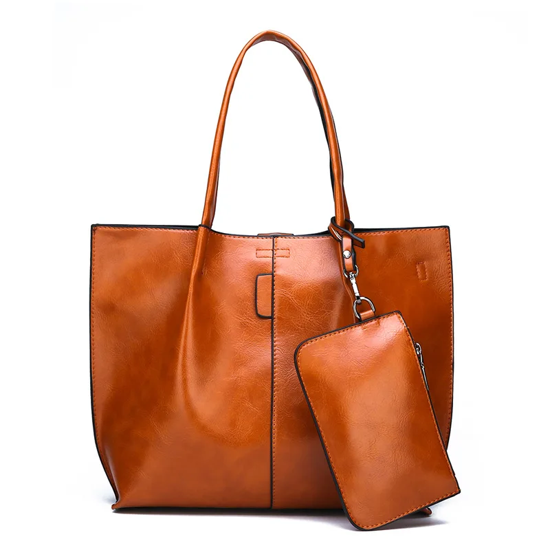 

2018 New Style Different Size Bags Solid Color Oil Leather Stitching Europe And America Style Hand Shoulder Two-Piece Set WOMEN'