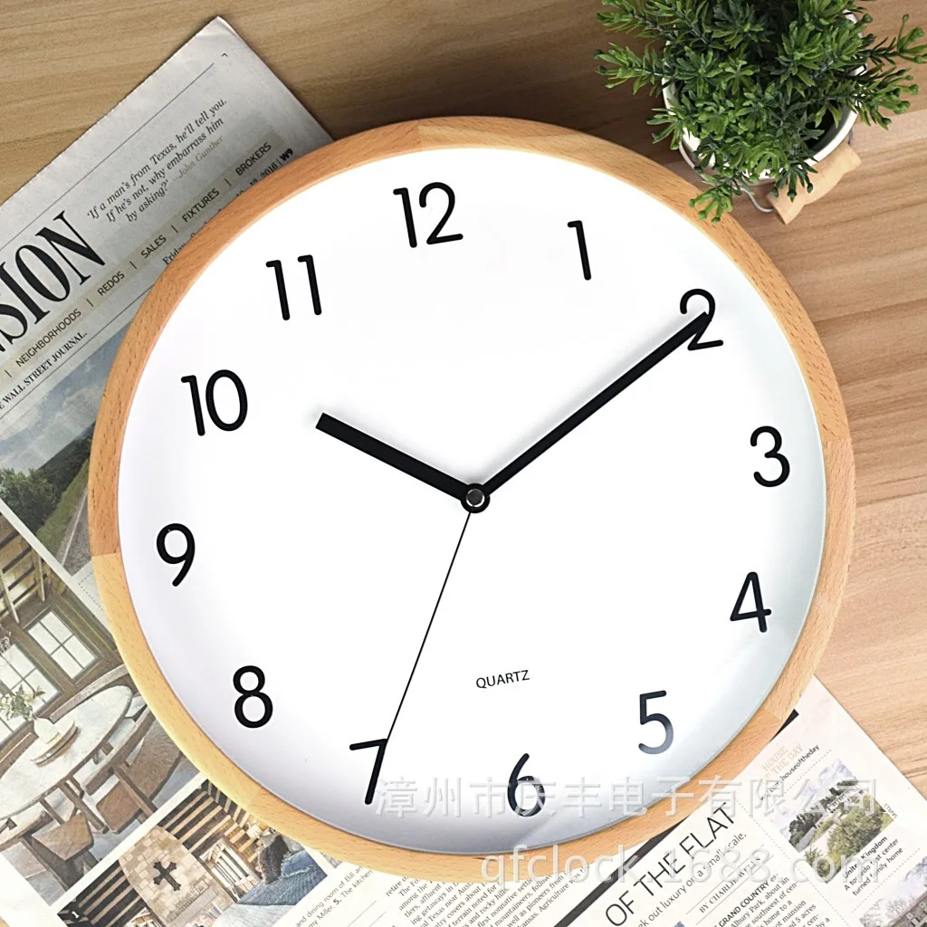 Direct sales new environmental protection wood grain wall clock beech fashion creative mute solid living room | Дом и сад