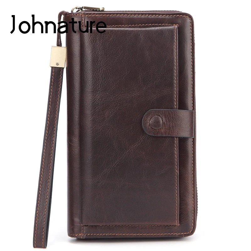 

Johnature Genuine Leather Men Hand Wallet Casual Cowhide Cell Phone Purse 2020 New Vintage Male Clutch Wallets Card Holder
