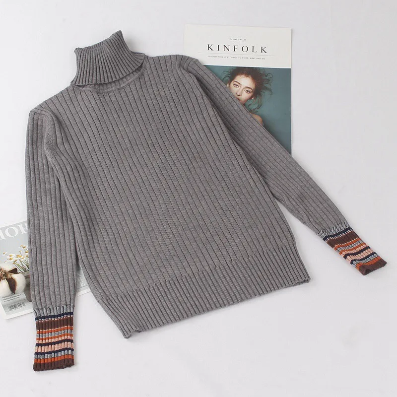 grey 532 GIGOGOU M-XL, осенне-зимний теплый женский пуловер, свитер, базовый вязаный джемпер с высоким воротом, Модный женский вязаный свитер - Цвет: grey 532