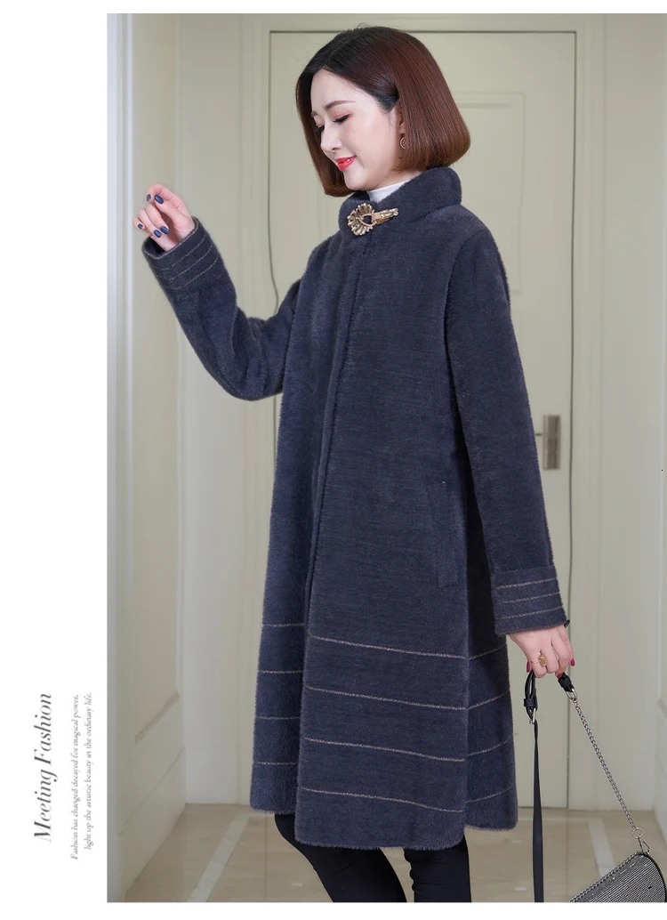 Imitation mink,mid aged old women's clothing, new autumn and winter coat, warm coat, slim stripe Overcoat