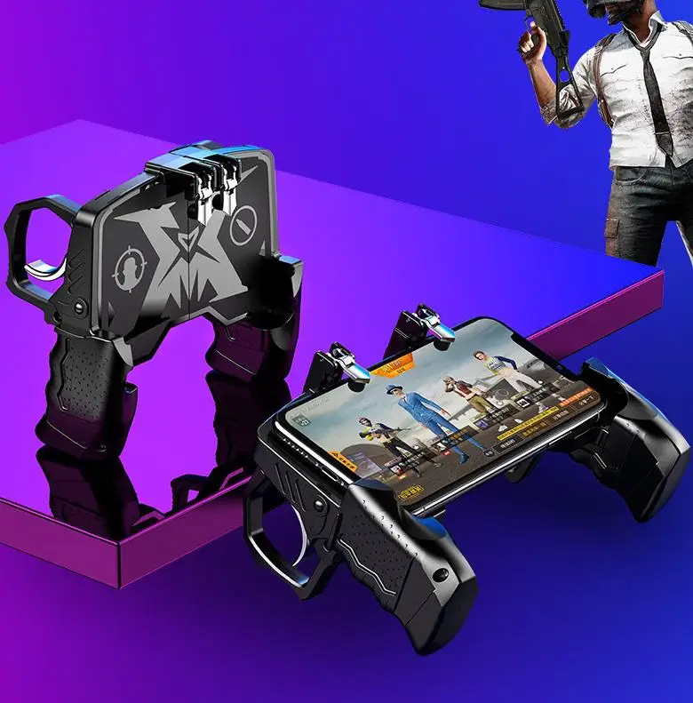  PUBG Mobile Game Controller 4 Finger Linkage Game Trigger Joystick Gamepad Shooting Button Controll