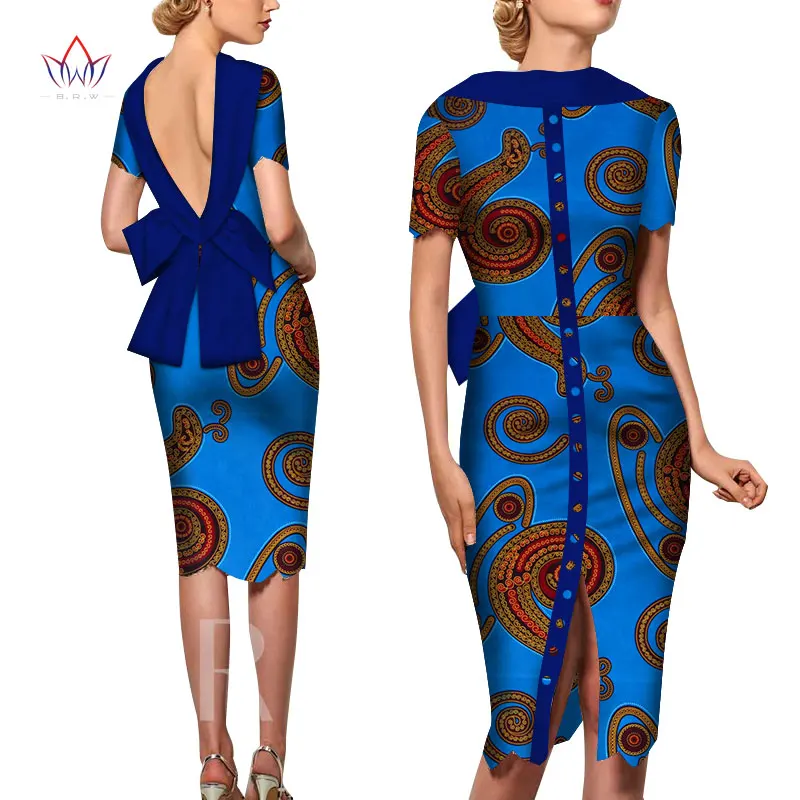 Мода африканские платья для женщин Vestido печать фабричные Изделия элегантная одежда в африканском стиле открытая спина африканская одежда brw WY5676