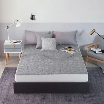 

Simple Nordic Grey Graphene Water-proof Fitted Sheet(With Elastic Band) Bed Mattress Protective Cover Polyester Bedlinens