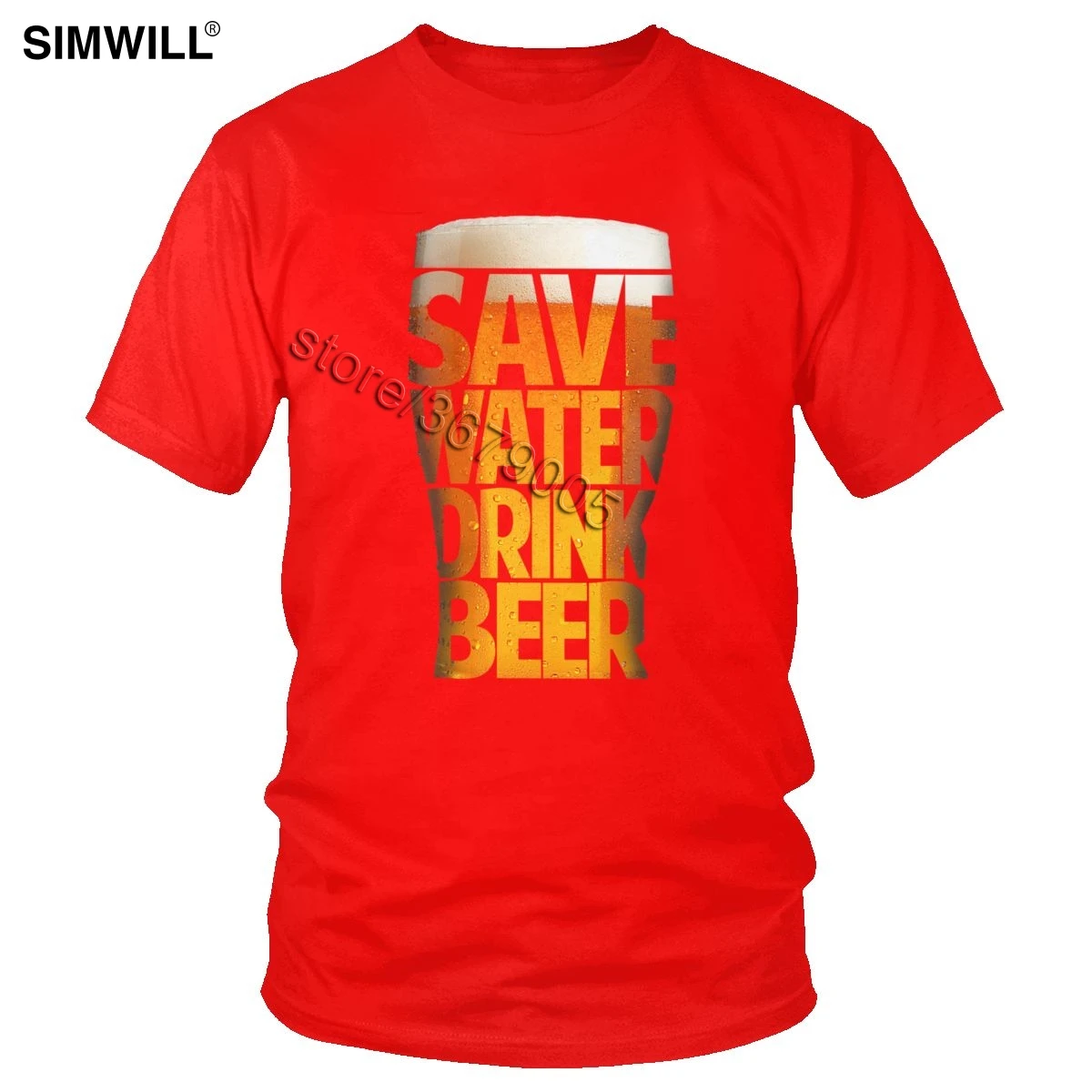 Модная мужская футболка с надписью «Save Water Drink Beer», забавная футболка с надписью «Alcohol Lover», Классическая хлопковая Повседневная Уличная одежда с короткими рукавами - Цвет: Красный