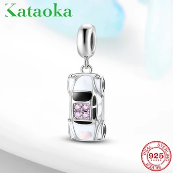 

Hot 925 Sterling Silver pink zircon Female car beads For Jewelry Making charm fit Original Kataoka Snake Bracelet or Bangle
