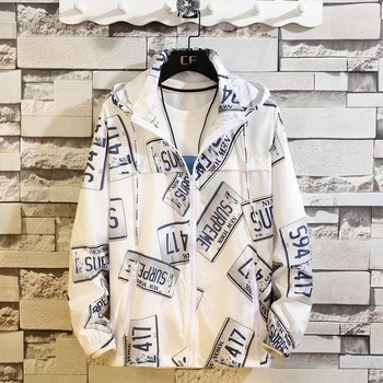 

Summer Style Sun Protection Thin Jacket Coat Men Hooded Jacket Sun-Protective Clothing Casual Printed Jaqueta Masculina M-8XL