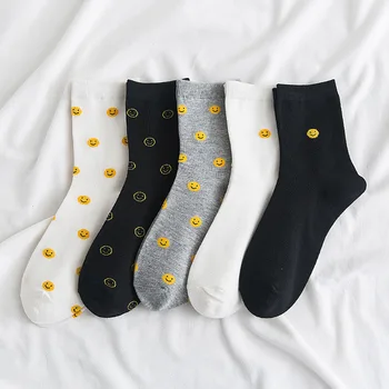

1 Pair of NEW Cartoon Small Smiling Face Female Socks Korean Version Small Fresh Cotton Expression Female Socks Autumn Winter