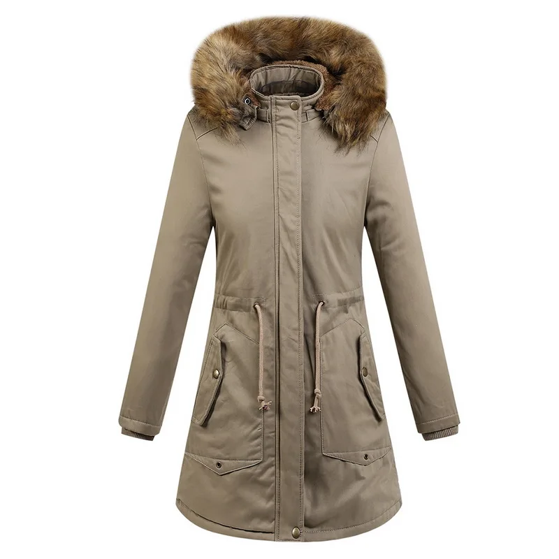 

Litthing 2019 Winter Women Oversized Jacket with Warm Fur Collar Classic Hooded Solid Parka Coat Female Slim Long Sleeve Jacket