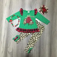 Зимняя одежда для маленьких девочек с рождественской елкой, леопардовые клетчатые наряды, Хлопковые Штаны, детская одежда, изысканные комплекты с оборками, подходящие аксессуары