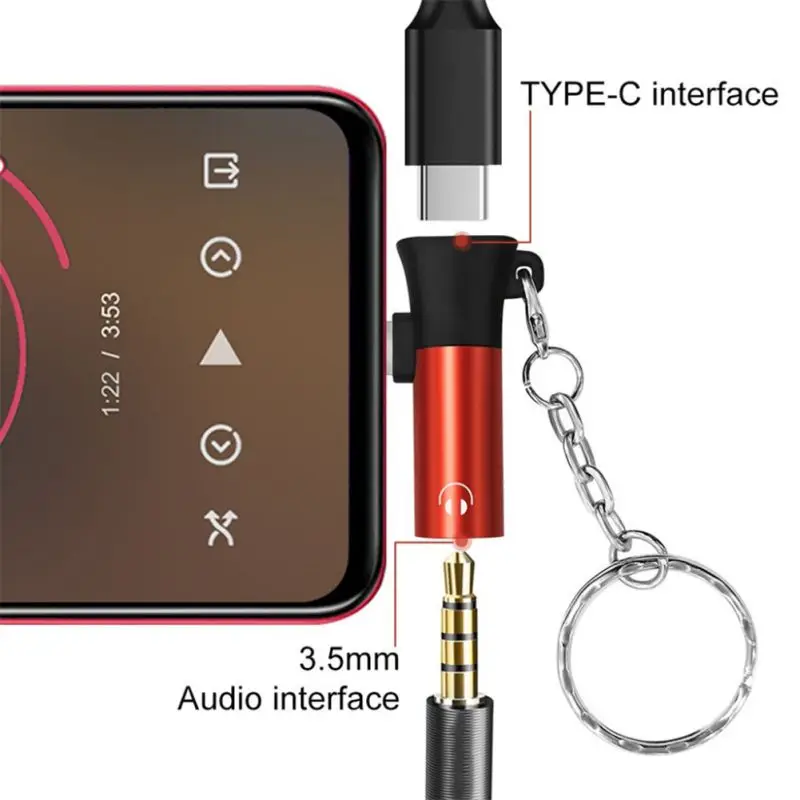 USB C до 3,5 мм Aux адаптер Тип C наушники аудио ключ портативный быстрая зарядка конвертер кольцо для ключей
