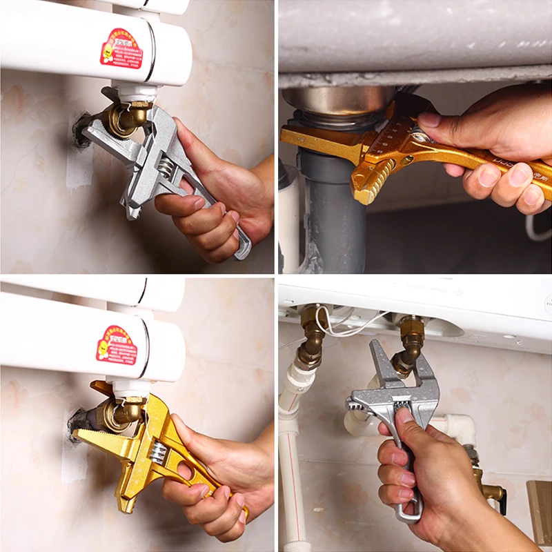 DTBD Multi-function Short Handle Universal Wrench Large Opening Bathroom Pipe Wrench  Adjustable Aluminum Alloy Repair Tool