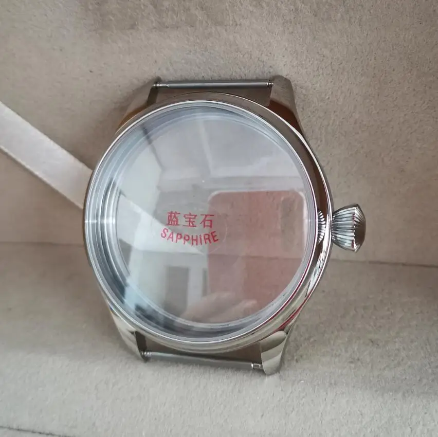 

High quality 44mm Watch case 316L Stainless steel Diamond shape crown Men's Pilot style Sapphire Crystal G003