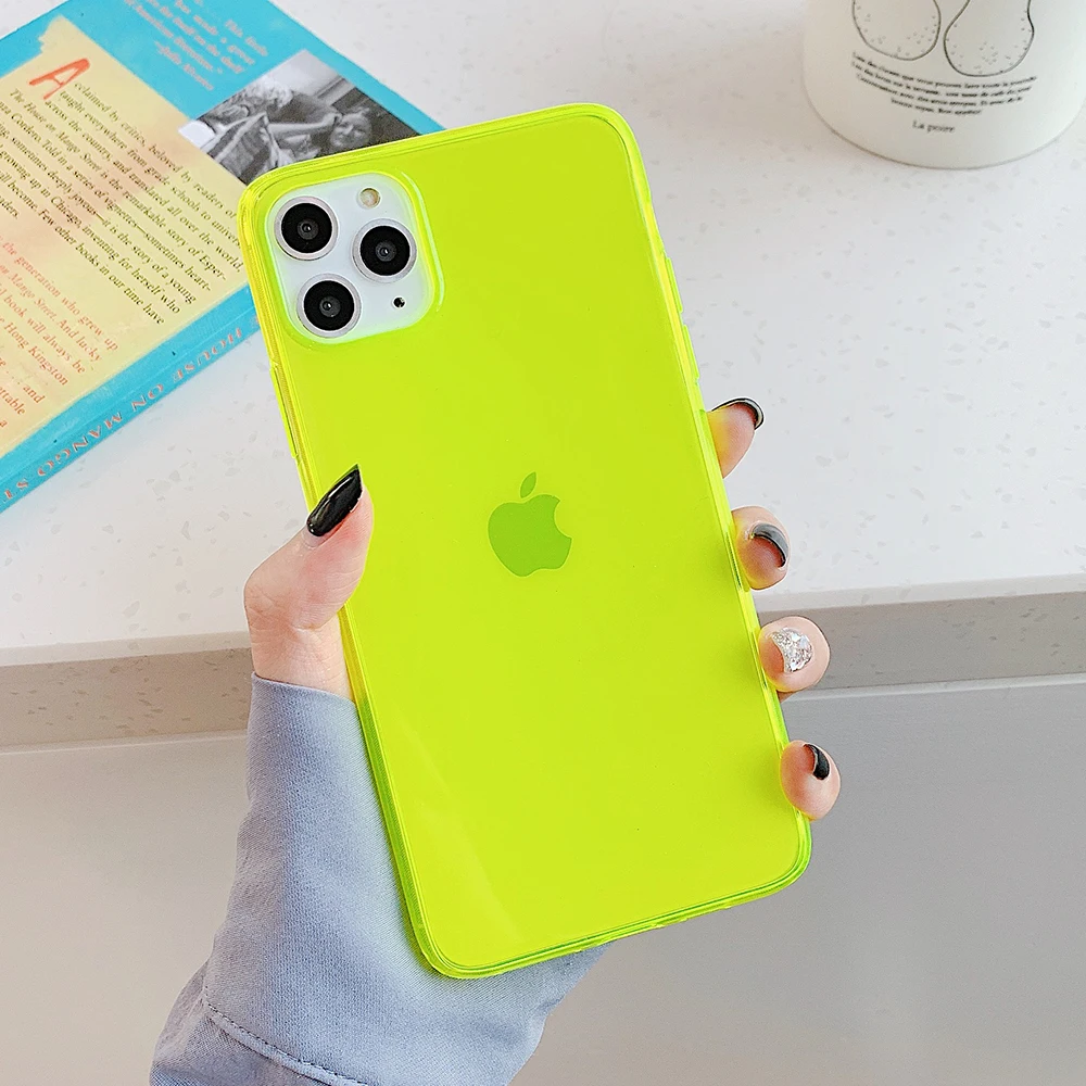Green Чехол для телефона LOVECOM ярких цветов для iPhone 11 Pro Max XR XS Max 7 8 Plus X прозрачный мягкий чехол для телефона IMD - Цвет: Green