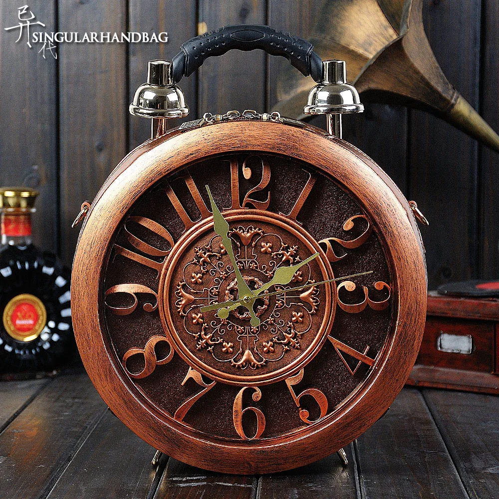 

iPinee women's round vintage workable clock handbag true alarm time machine creative shoulder street fashion crossbody bags