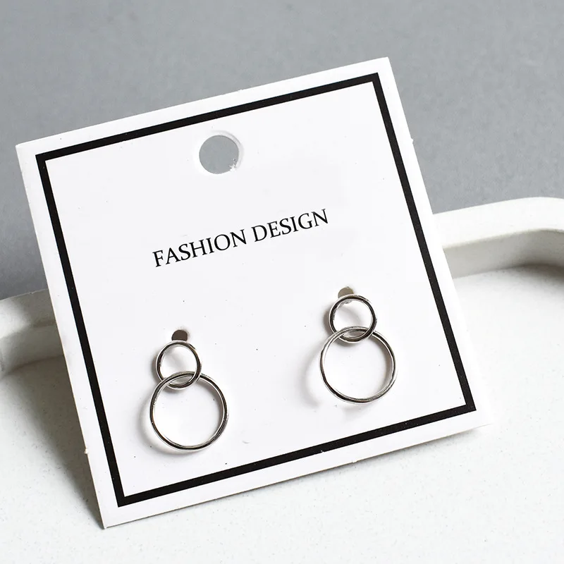 LKO 925 Sterling Silver Fashion Simplicity Generous Geometric Circle-Shape Double Circle Stud Earrings For Women Jewellery Gifts - Image 3