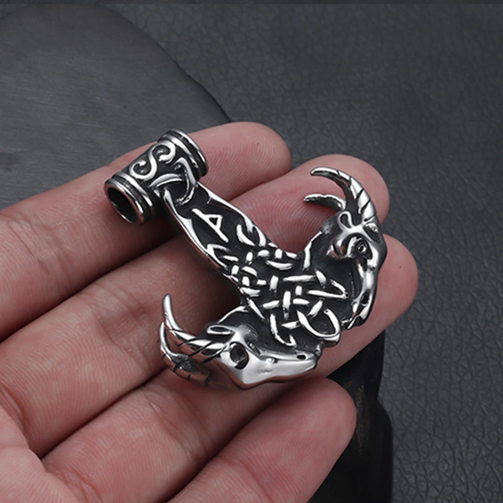 Edelstahl Wikinger Thor Hammer Axt Anhänger für Halskette DIY Zubehör Finden Schmuck Machen Männer Charm Zubehör – Detail 15
