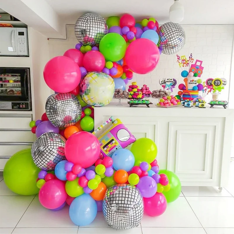 

91ps Disco Radio Foil Balloon Garland Arch Kits Happy Summer Time Colorful Latex Ballons Bbay Shower Birthday Party Decorations