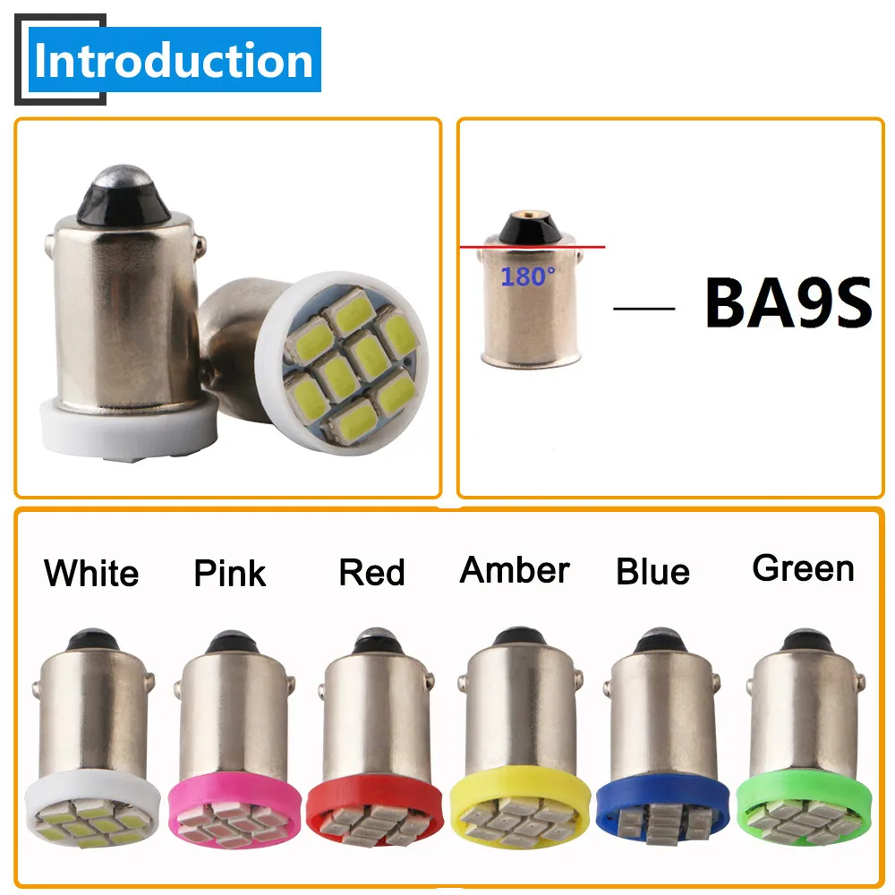 50X AC/DC 6 V-6,3 V BA9S 1206 8 SMD СВЕТОДИОДНЫЙ Автомобильный светильник с пинбольной батареей игровой светильник 60Lm белый синий красный зеленый Янтарный розовый