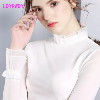

2019 autumn Europe and America women's shirt mesh gauze bottoming shirt women's self-cultivation inside long-sleeved t-shirt