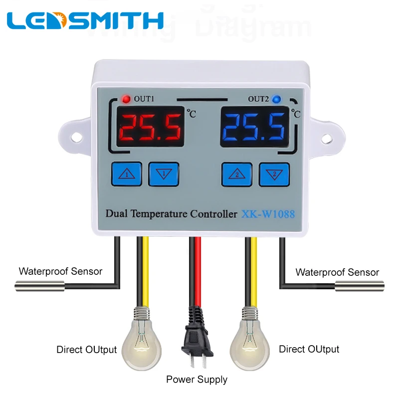 12V 110V 220V W1088 Dual Digital Thermostat Incubator Temperature Controller Thermoregulator 10A Heating Cooling Control 12V 110V 220V W1088 Dual Digital Thermostat Incubator Temperature Controller Thermoregulator 10A Heating Cooling Control