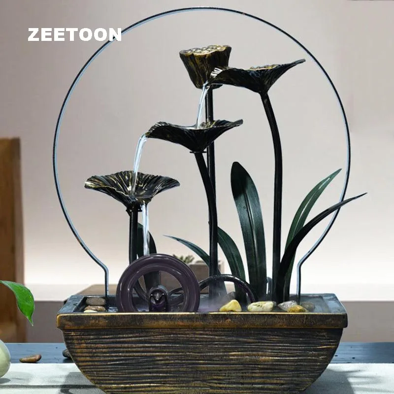 Креативный Железный фонтан лепесток 110 В 220 в водяной Lucky Feng Shui водопад на колесах
