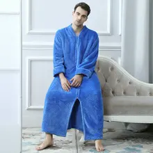 Мужские длинные фланелевые ночные рубашки на молнии спереди, свободные, большие размеры, теплый ночной халат, Мужская Толстая Теплая Мягкая комфортная одежда для отдыха