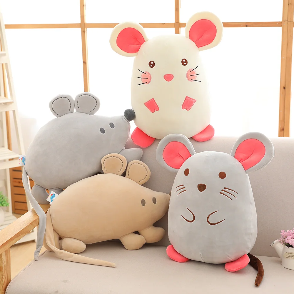 

1pc Soft and cute mouse animal pillow plush toy sleeping doll mouse pillow gray white brown kawaii mouse baby gifts
