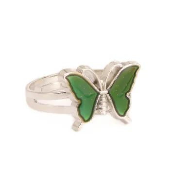 Vintage Butterfly Glitter Powder Adjustable Size Mood Ring Unique Temperature Control Color Animal Rings Fashion Female Jewelry