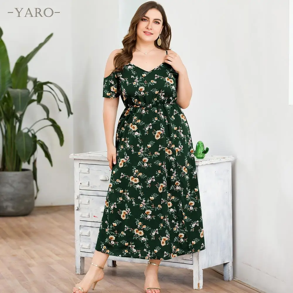 

Free shipping Summer fashion's new strapless v-neck high-waisted and slit print dresses for women's plus-size vestidos