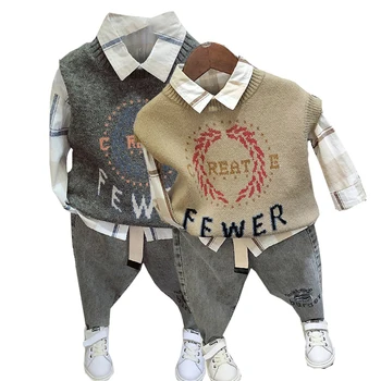

Boy clothes knit jacket sweater vest cartoon letter printing leisure outerwear baby 3-8 y child quality clothing 2019 hot sale