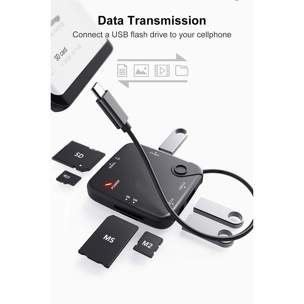 Plug And Play Mini Pocket External USB C Hub Accessories Durable Portable Card Reader OTG Adapter TF Black Type-c Splitter