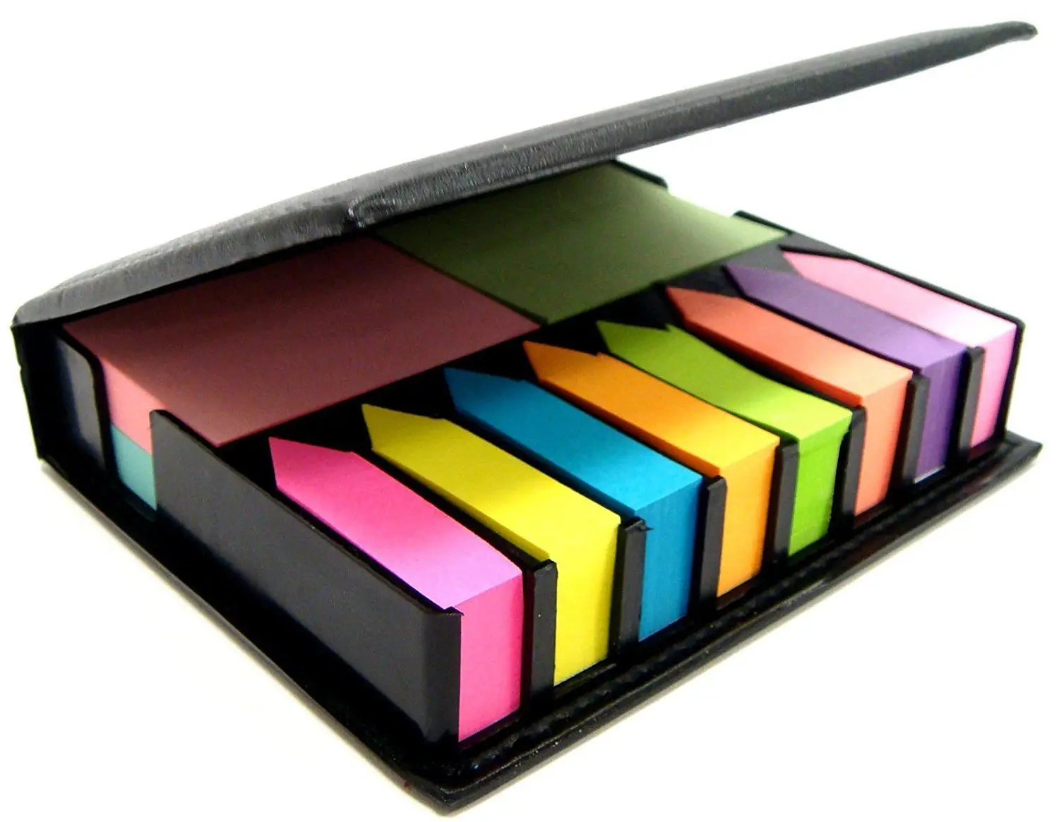 

Sticky memo notes holder with index tab flags in leather like case