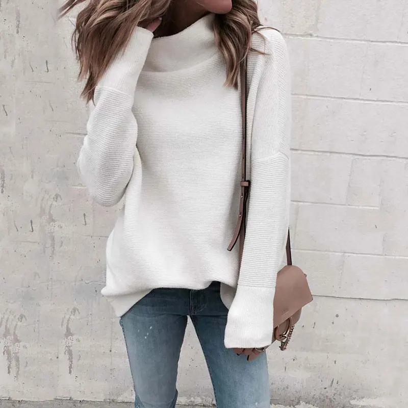 

High Neck Sweater Women 2019 Autumn Knitted Sweater Female Winter Turtleneck Sweater Long Sleeve Loose Sweaters Ladies Pullover