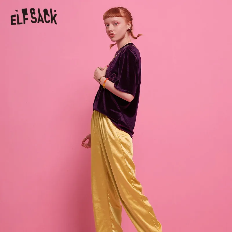 ELFSACK однотонные бархатные женские рубашки с буквенным принтом осень 2019