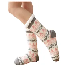 Рождественские женские носки, хлопковые мягкие зимние теплые носки, толстые нескользящие носки-тапочки с принтом, новые носки для обуви, женские носки