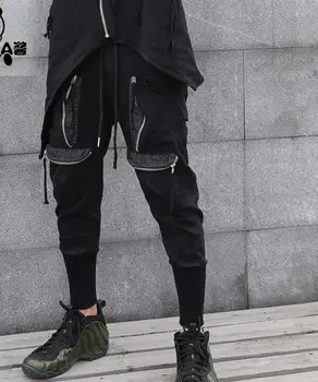 

New Japanese men's fashion loose nine pants men's personality multi-pocket hip-hop casual harem pants singer costumes