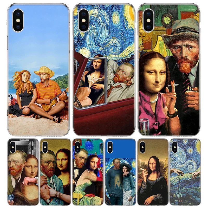 Van Gogh Mona Lisa Funny Art Cover Phone Case For iPhone 11 14 Pro Max 15  Ultra 13 12 Mini X 8 6S 7 Plus XS + XR 5S SE Call Mobi