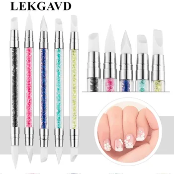 

1PC Dotting Pen Rhinestone Nail Art Brushes Silicone Head Nail Brush Pencil With Acrylic Handle Picker Wax Crystal Tool